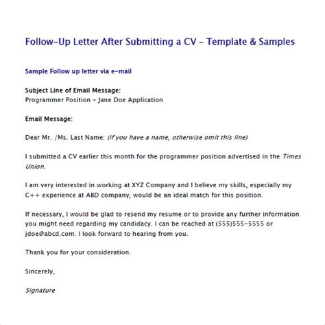 Send your cv cover letter in email format (when possible). FREE 5+ Sample Follow Up Emails in PDF