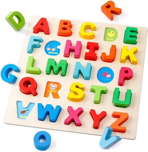 Wooden Alphabet Puzzle Abc Letters Peg Board Knob Montessori Jigsaw