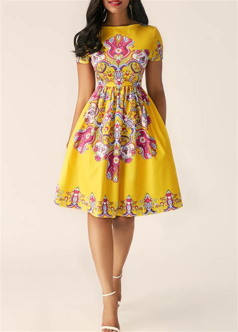 High Waist Short Sleeve Printed Dress Usd 3398 African Design Dresses