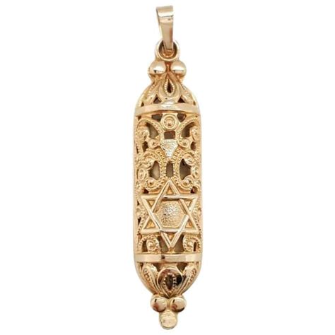 14 Karat Yellow Gold Jewish Jewelry Torah Mezuzah Scroll Pendant At 1stdibs