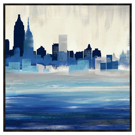 Cityscape Framed Print In Blue City Painting City Art Abstract Painting