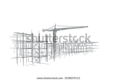 Construction Site Line Sketch Hand Drawn Stock Vector Royalty Free