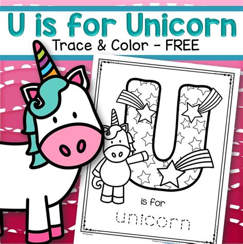 Letter U Is For Unicorn Trace And Color Printable Poster Free In 2021