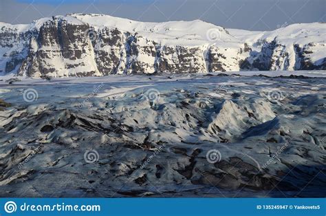 Huge White Glacier In The Background Mountains Stock Image Image Of