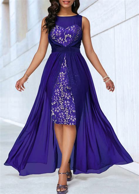 Sleeveless Dip Hem Lace Panel Dress | Rosewe.com - USD $48.79