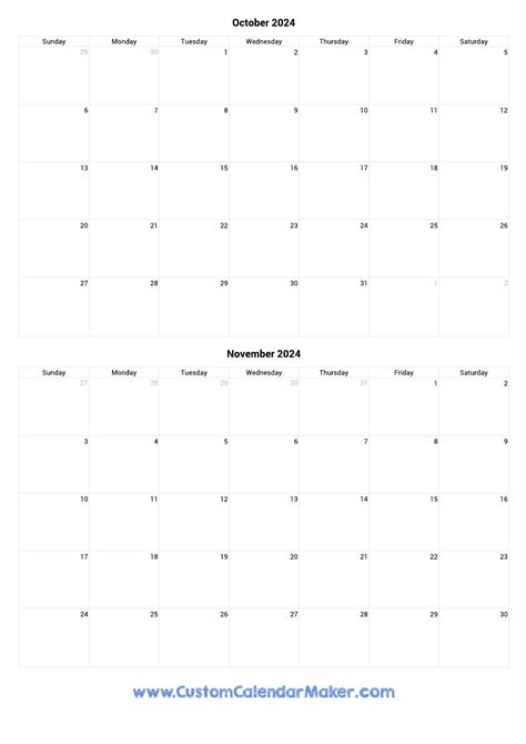 October And November 2024 Printable Calendar Template