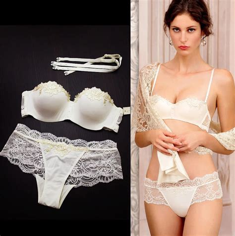 French Underwear Women Bra Set Lace White Sexy Lingerie Sets Push Up 1 2 Cup Seamless Ladies