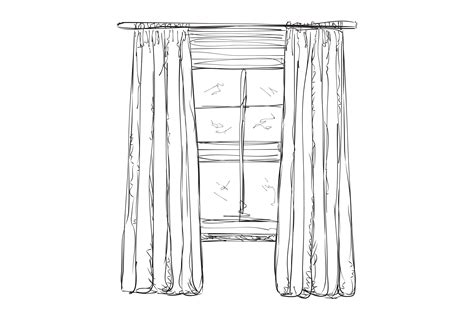 Hand Drawn Window With Curtains Illustrations Creative Market