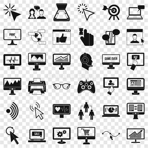 Computer Network Icons Set Simple Style Stock Vector Illustration Of