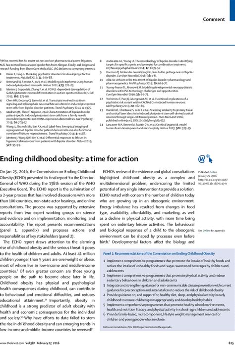Ending Childhood Obesity A Time For Action The Lancet