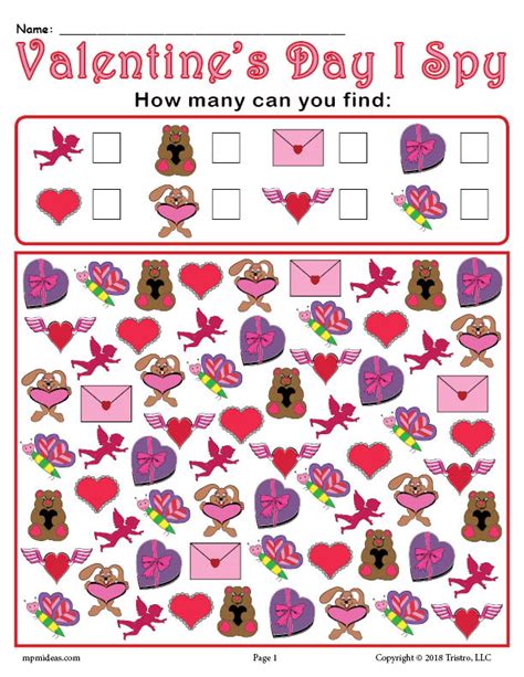 Valentines Day I Spy Printable Valentines Day Counting Worksheet