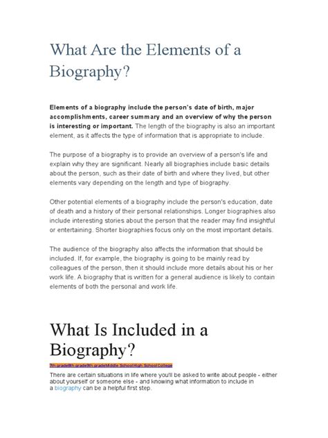 What Are The Elements Of A Biography Pdf Biography Target Audience