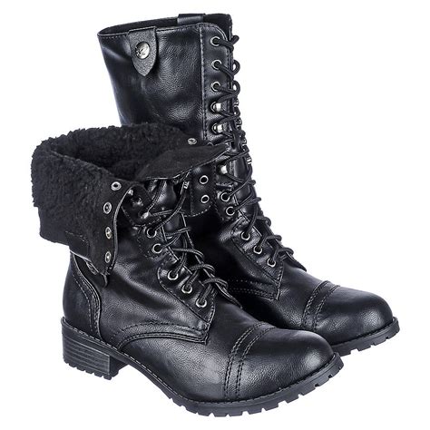shiekh oralee s women s black fur fold over combat boot shiekh shoes