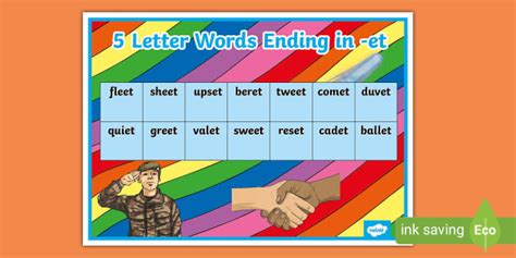 5 Letter Words Ending In Et Word Mat Teacher Made