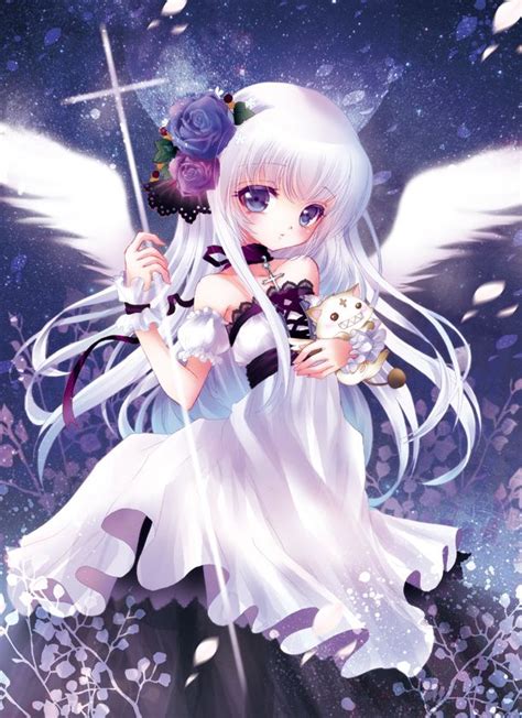Anime Art Angel Angel Wings Cross Gothic Silver Hair Corset Ribbons