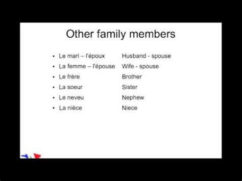 It's a matter of context,i would recommend using je m'appelle. Family members in French - YouTube