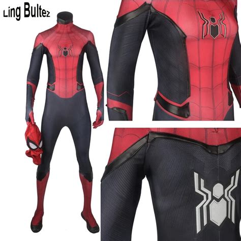 ling bultez high quality new rubber logo black details ffh spider man cosplay costume for men