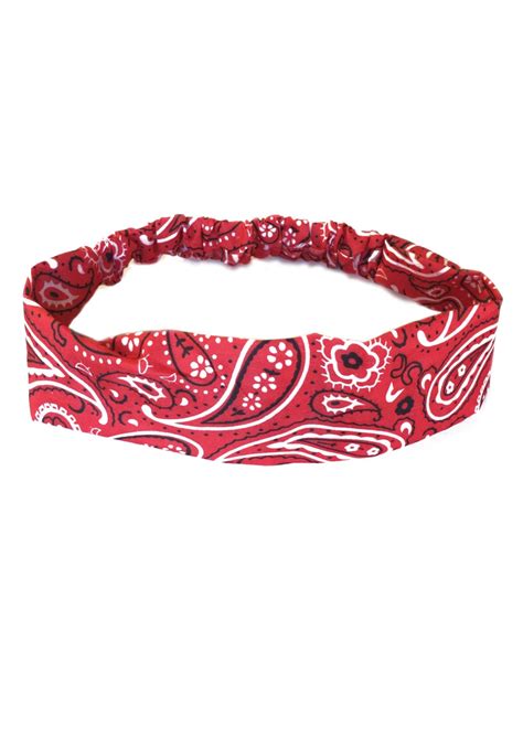 Red Bandana Headband Elastic Headband Paisley Hairband Womens