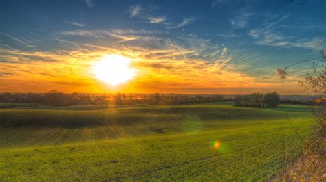 Green Open Field Hdr Landscape Grass Sunset Hd Wallpaper