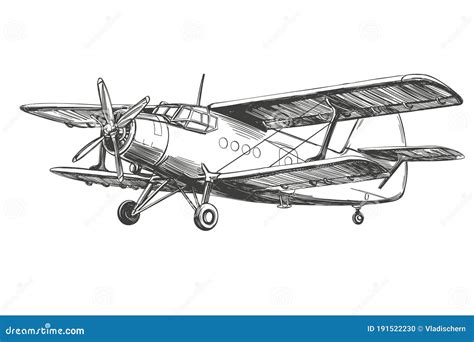 Airplane Vintage Hand Drawn Vector Llustration Realistic Sketch Stock