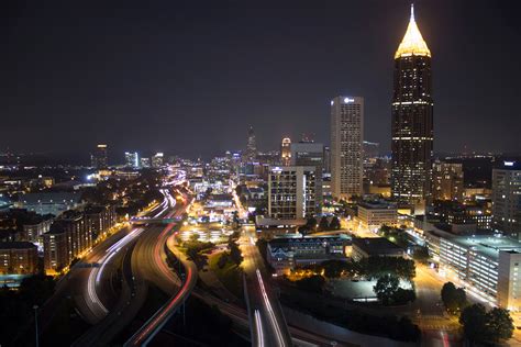 Cityscape With Night Lights With Roads And Skyscrapers In Atlanta