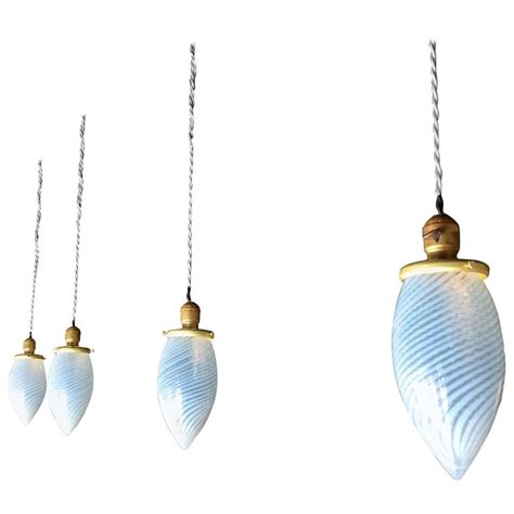 Set Of Four Blue Swirl Teardrop Blown Glass Pendant Lights For Sale At