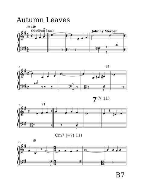 Autumn Leaves Sheet Music For Piano Download Free In Pdf Or Midi