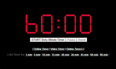 The final result will be 1 + 0.26 = 1.26 hours in decimal. 60 Minute Timer (3600 Seconds) - One Hour Timer