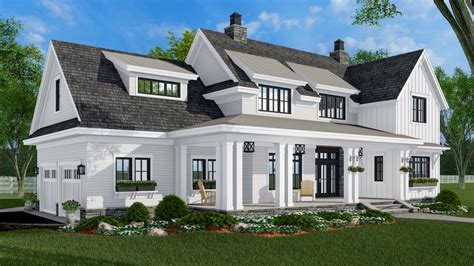 4 Bed New American Farmhouse Plan With 2 Car Garage 14684rk