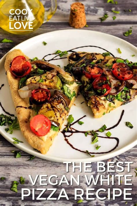 A Delicious Vegan Pizza With Creamy White Sauce And Roasted Vegetables