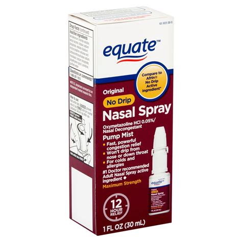 Equate No Drip Nasal Spray Oxymetazoline Hcl Provides 12 Hour Nasal Congestion Relief 1 Fl Oz