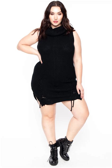 Plus Size Felicity Distressed Sweater Dress Black Curvy Sense