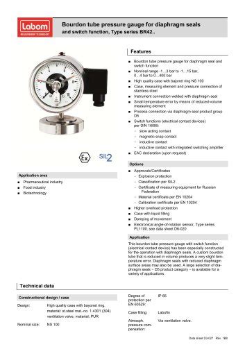 Bourdon Tube Pressure Gauge For Diaphragm Seals And Switch Function