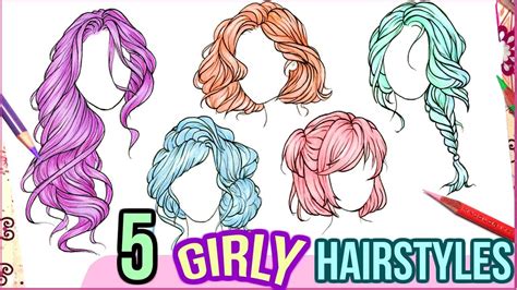 Drawing 5 Cute Girls Hairstyles Lets Practice Drawing Hair Youtube