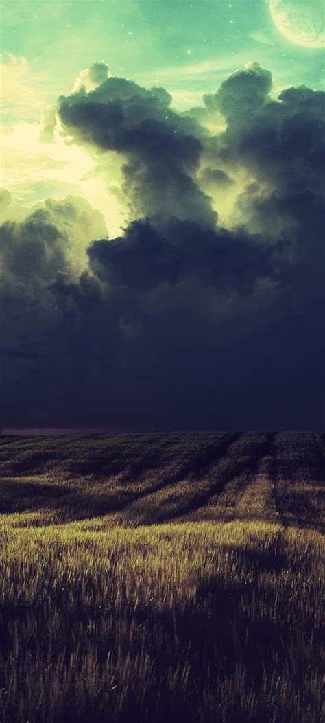 1080x2400 Dramatic Field Under Dark Clouds 1080x2400 Resolution