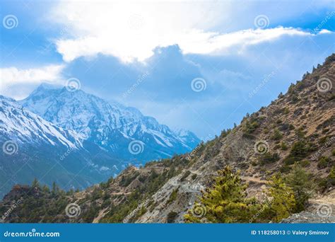 Mountain Road On A Steep Mountainside Nepal Stock Image Image Of