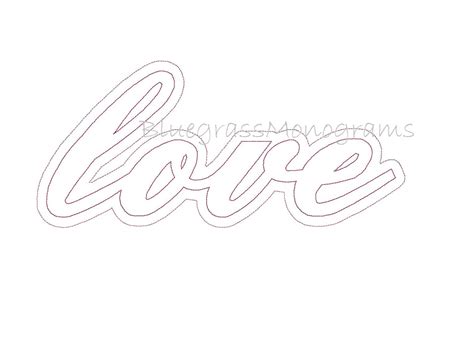 Love Cursive Double Applique Embroidery Design Valentines Etsy