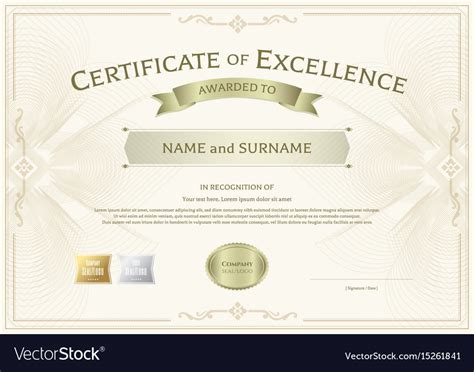 Certificate Of Excellence Template With Award Vector Image