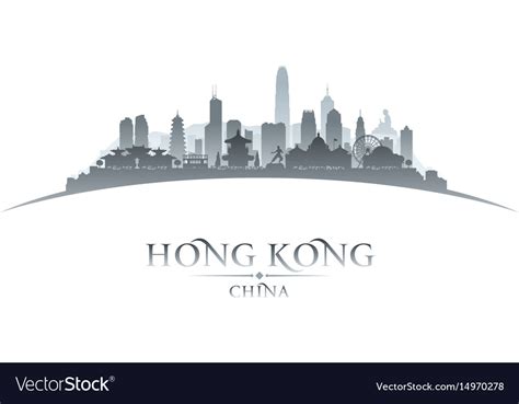 Hong Kong China City Skyline Silhouette White Vector Image