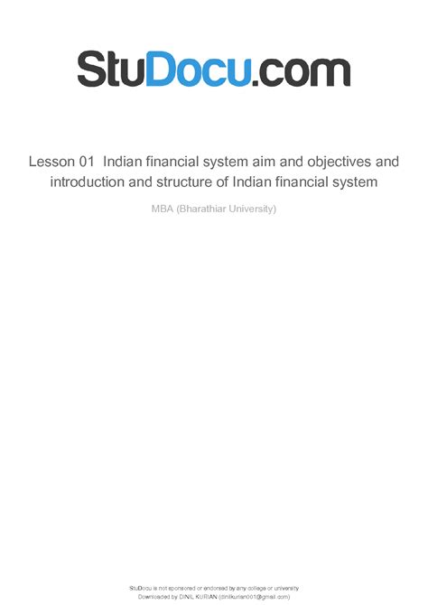 Solution Lesson 01 Indian Financial System Aim And Objectives And