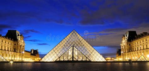 External Night View Of The Louvre Museum Musee Du Louvre Editorial