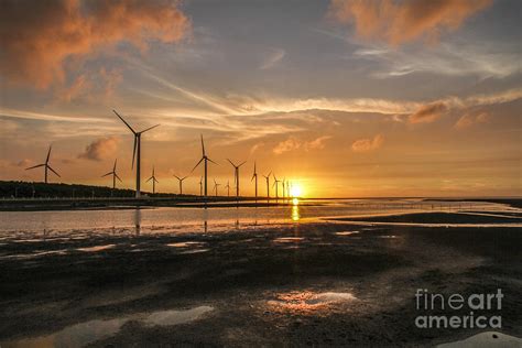 Taiwan Gaomei Sunset And Wind Turbines Photograph By Peggy Chen Fine