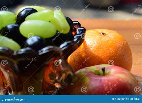 Apple Grapes Orange Black Grapes Arranged Together Beautiful And