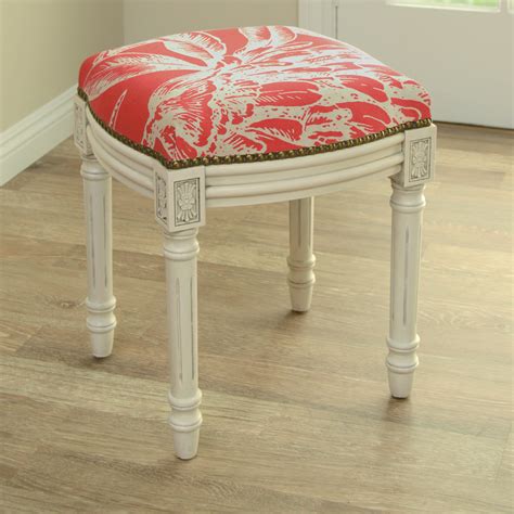 123 creations floral coral botanical linen upholstered vanity stool and reviews wayfair