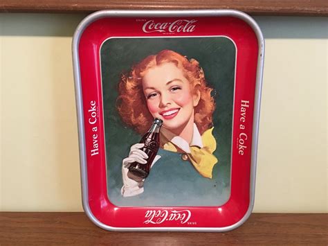 Vintage Original 1950 S Coca Cola Coke Metal Serving Tray Girl Yellow