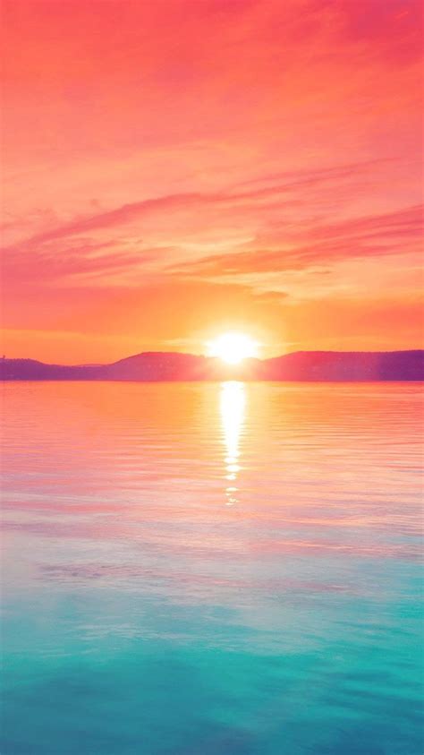 Pastel Sunset Over Mountain Lake Iphone 6 Wallpaper Sunset Wallpaper