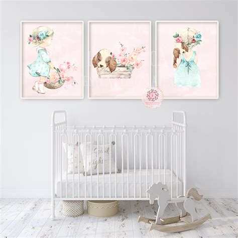 Little Girl Puppy Dog Wall Art Print Nursery Baby Room