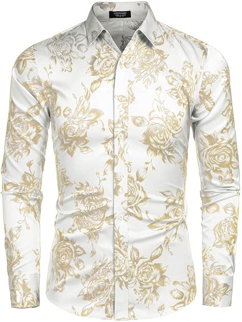 Coofandy Men S Rose Shiny Shirt Luxury Flowered Printed Button Down