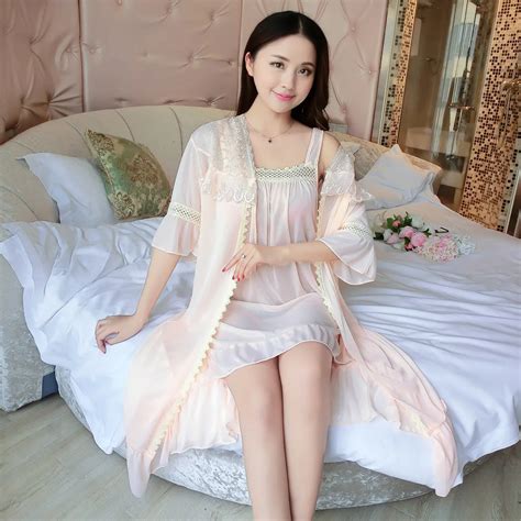 2pcs Basicoutwear Sleepdress Korean Ice Silk Short Sleeve Lace Home Nighty Sexy Sleepwear