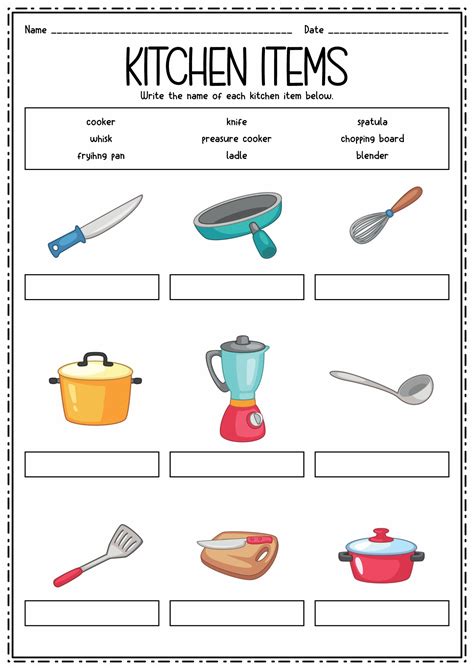 9 Kitchen Utensils Worksheet For Kids Free Pdf At